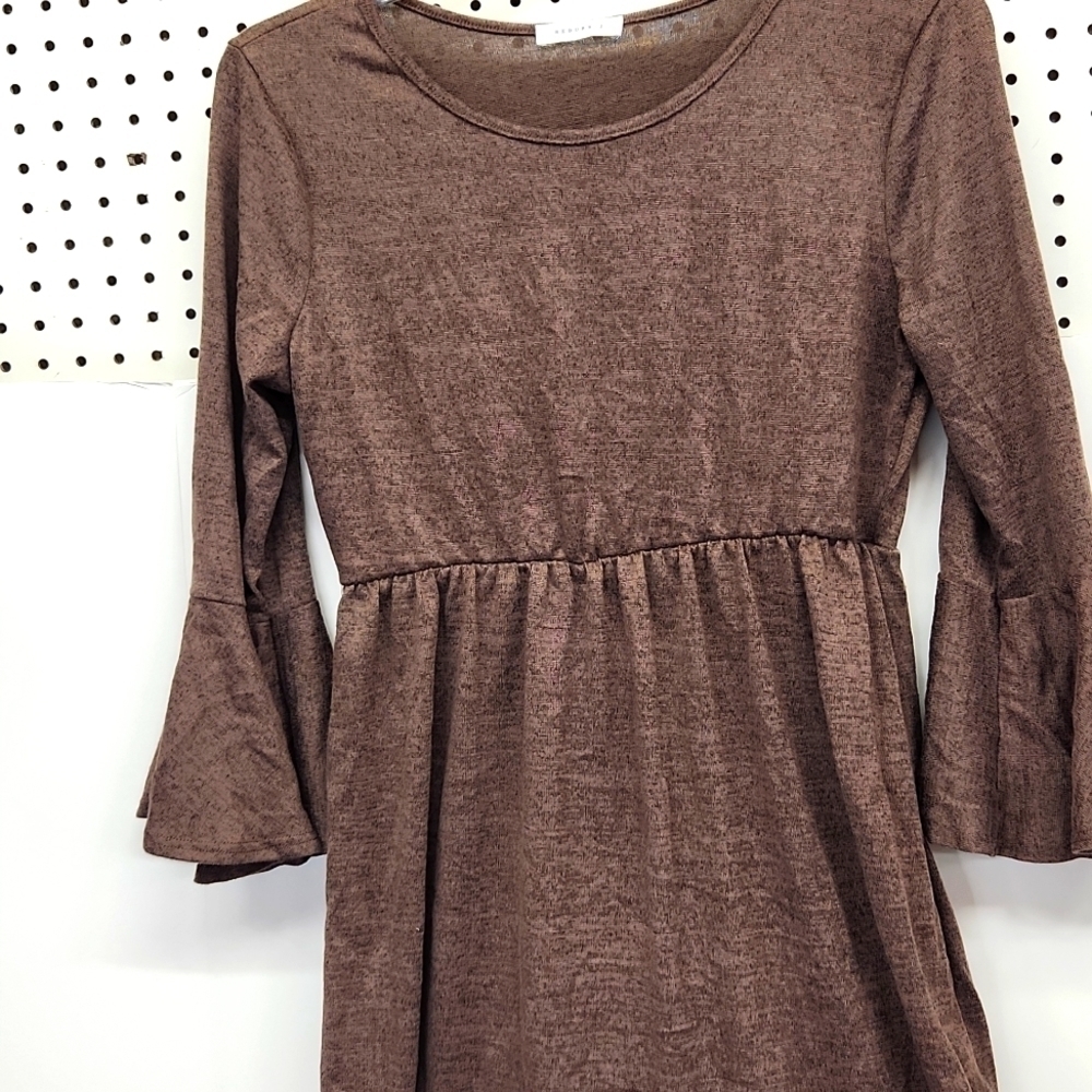 REBORN J dress ruffled sleeves and hem brown heathered NWOT